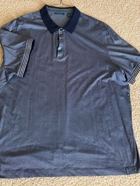 Perry Ellis Men's Short-Sleeve Polo in Navy with Dark Navy Collar